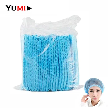 

100pcs Disposable Blue Pleated Elastic Mesh Shape Non-woven Sterile Anti Dust Tattoo Hats Caps Hairnet For Semi-permanent Makeup