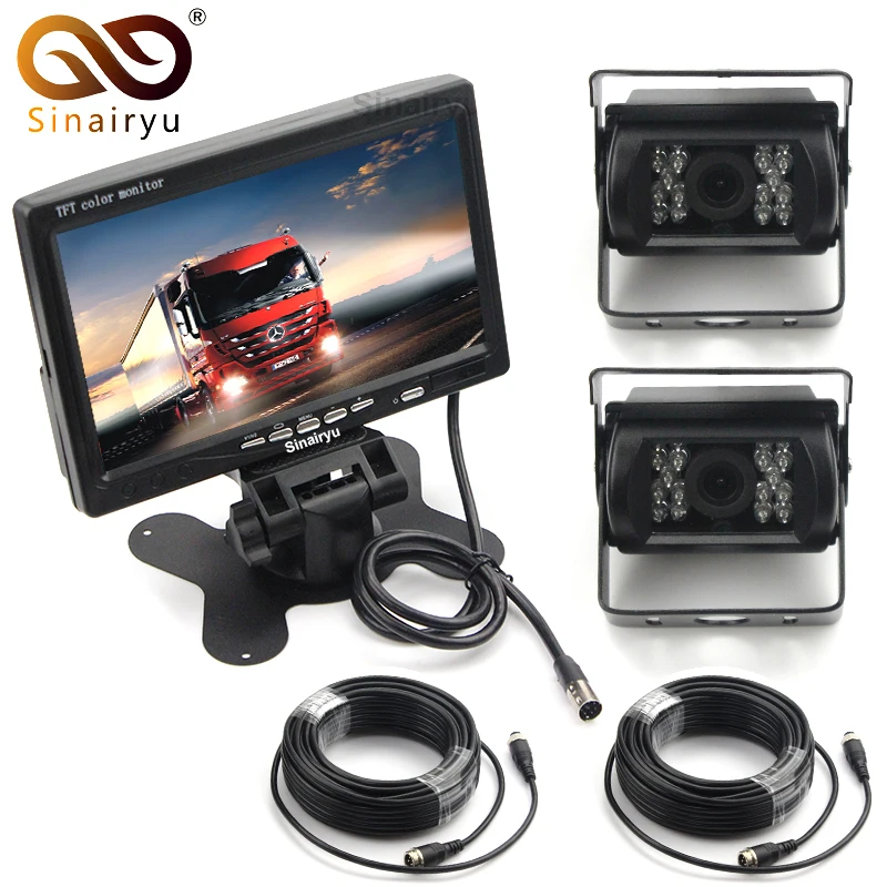 

Sinairyu 12-24V 7 Inch LCD Car TFT Monitor Parking Assistance + 2 Sets 4 Pin Night Vision CCD Rear View Camera For Bus Van Truck