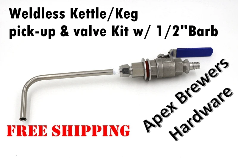 Weldless Keg/Kettle Pick up & Valve Kit w/ 1/2" Barb, SS316 Ball Valve