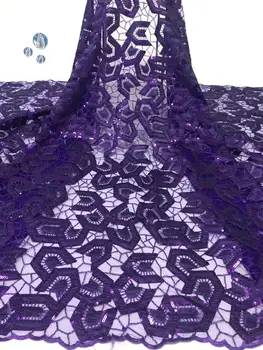 

2019 high quality French Nigerian sequins net lace,African tulle mesh sequence lace fabric for party dress 5yards/lot purple