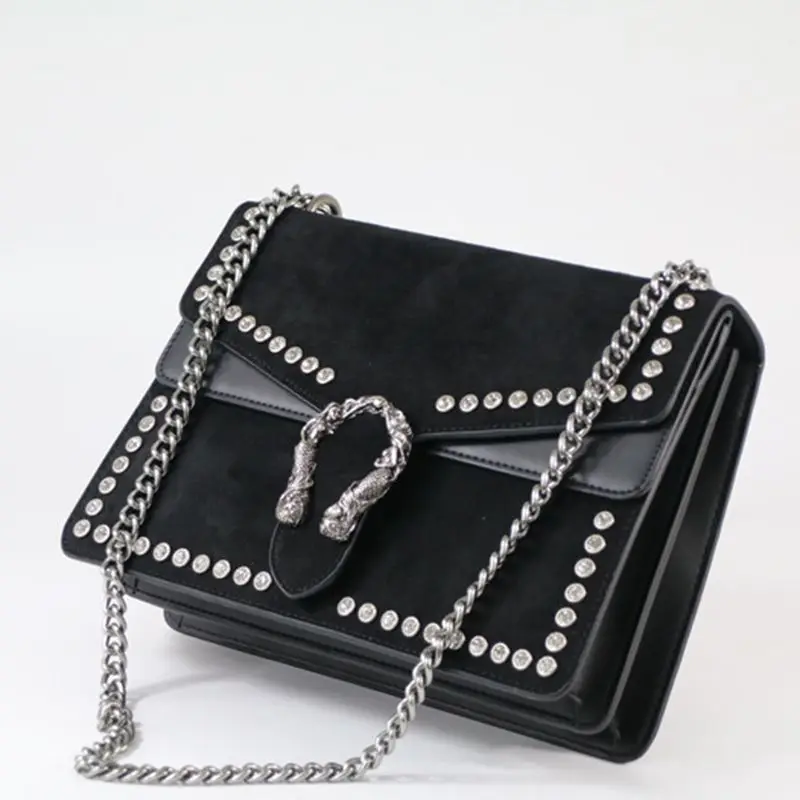 Модная женская Повседневная сумка на плечо с заклепками и цепочкой, сумка-мессенджер в стиле ретро, женская большая сумка \ Сумочка, Женская мотоциклетная сумка с клапаном 123101