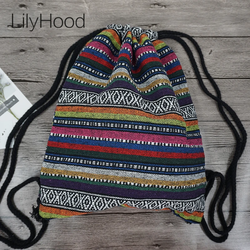 

2018 Female Vintage Backpack Gypsy Bohemian Hippie Tribal Ethnic Retro Folk Boho Knitting Woven Femanine Drawstring Sack Bag