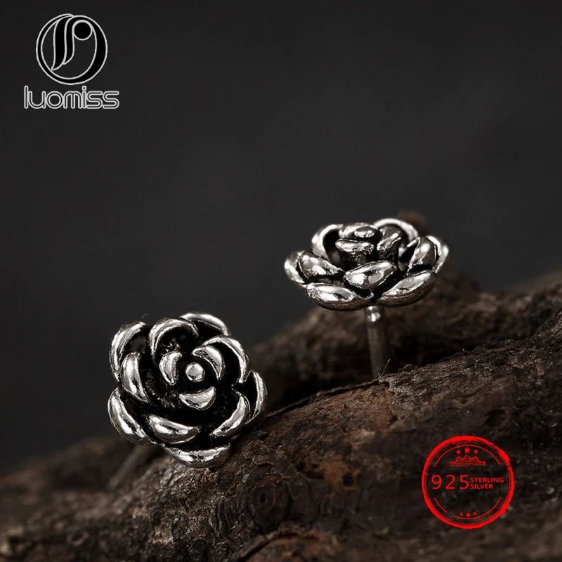 

S925 sterling silver retro silver rose simple personality fashion 100 ladies earrings.