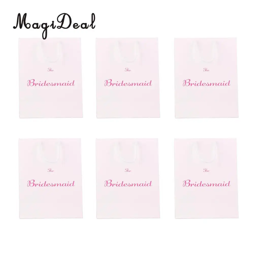  6pcs Large The Bridesmaid Wedding Party Paper Bag with Handle White Accessory Wedding Gift Bag Gift Keepsake Hen Party Bag