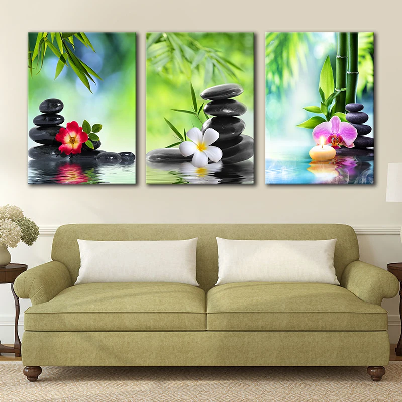 Камень для спа зеленый бамбук, Орхидея и Франгипани картины на холсте Настенная картина в рамке Современные Декоративные Картины Искусство без рамки
