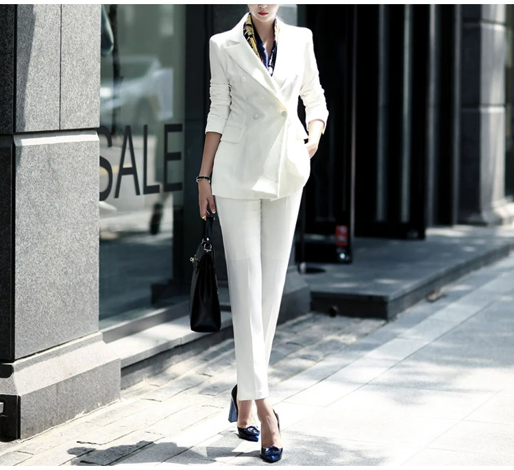 Женский комплект 2 шт. костюм женский 2019 Новый Белый Повседневный формальный костюм Ms. OL Спецодежда брюки костюм элегантный деловой костюм