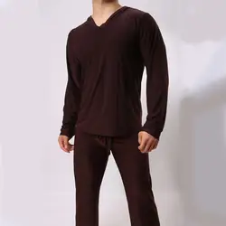 Sorrynam Для мужчин Twinset Топы + Штаны удобные лед шелковой ткани сна пижамы повседневные домашние Семья пижамный комплект