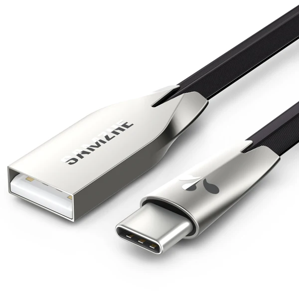 SAMZHE плоский кабель usb type-C из цинкового сплава USB-C зарядный кабель type-c для Galaxy S8 Plus Xiaomi huawei P10 P9 Oneplus Nexus 5X6 P - Цвет: Black