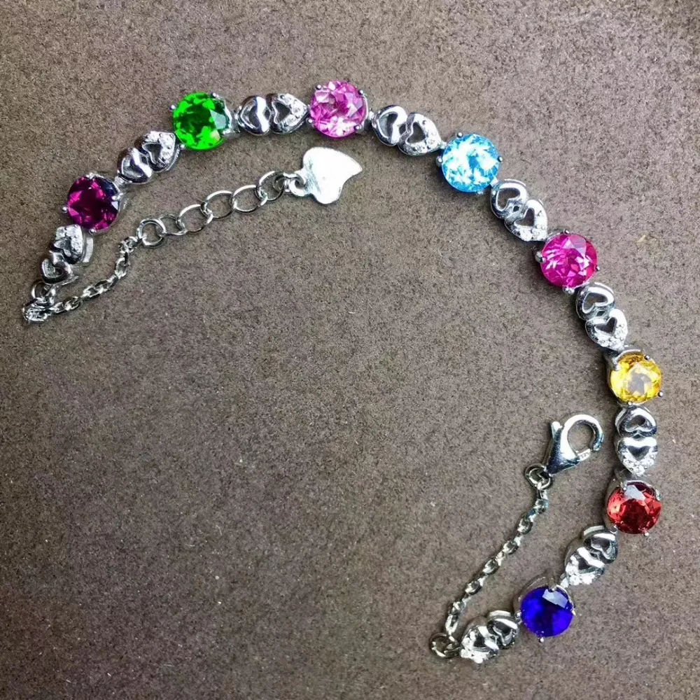  Bracelet grenat topaze multicolore naturel Bracelet cristal diopside 925 bracelet en argent femmes 