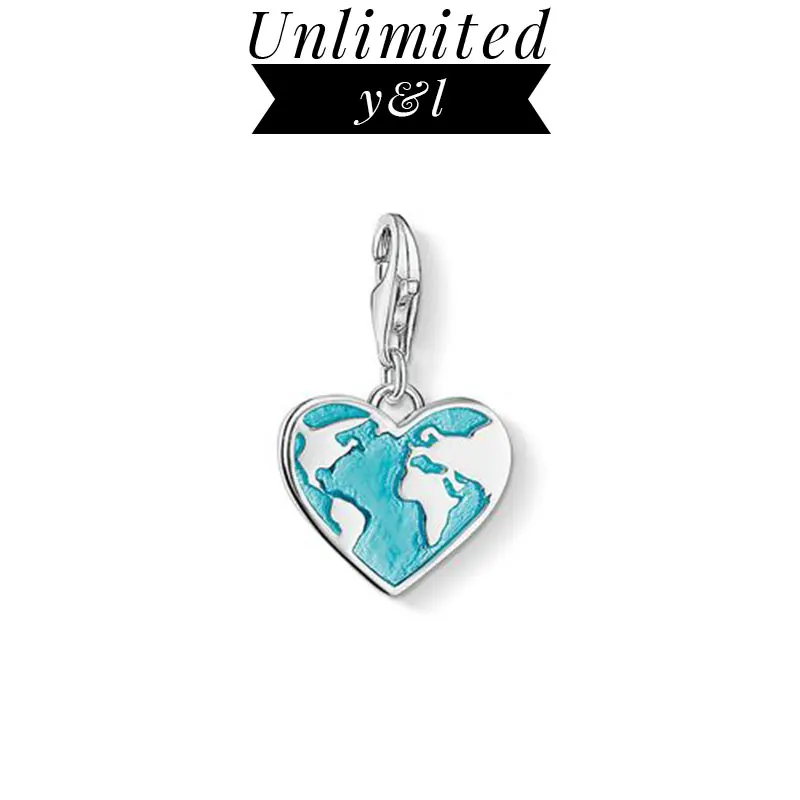 

Blue Heart Earth Charms for DIY Jewelry Making 925 Sterling Silver Jewelry Accessories Fit Thomas Style Bracelets Necklaces