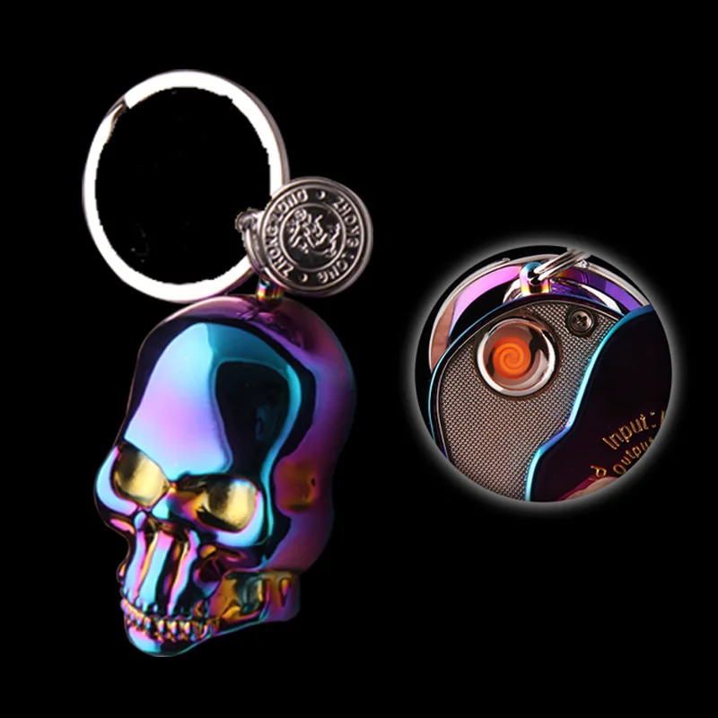 Creative metal skull with keychain rechargeable cigarette lighter USB