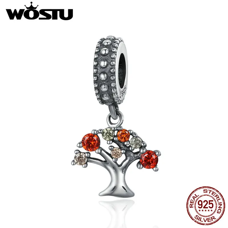 

WOSTU Genuine 925 Sterling Silver Colorful Embedded Dangle Beads Pendants fit original WST Charm Bracelet Jewelry CQC224