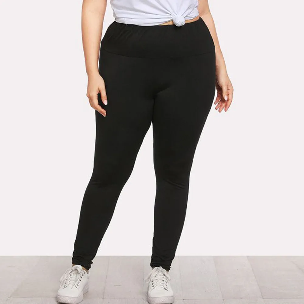 Женские сексуальные леггинсы размера плюс, спортивные брюки, одноцветные узкие брюки, большие черные колготки, гибкая спортивная одежда