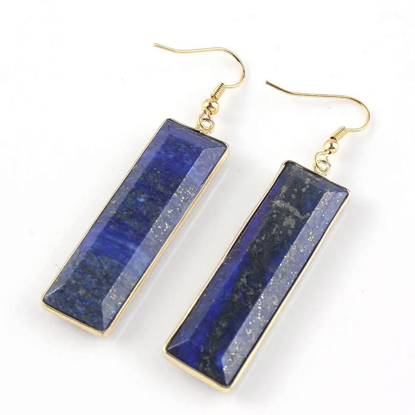 

100-Unique 1 Pair High Quality Gold Color Lapis Lazuli Section Rectangle Earrings Elegant Women's Earring Fashion Jewelry