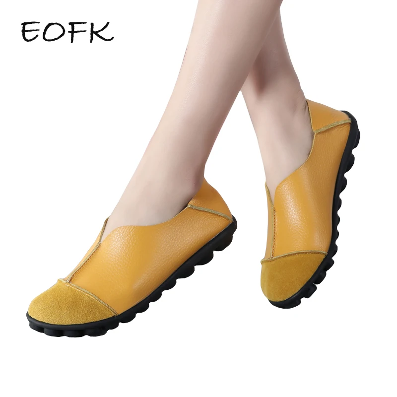 

EOFK 2019 Women Leather Flat Shoes Woman Causal Shoes Comfortable Slip On Flats Patchwork Shoes Women Large Size 43