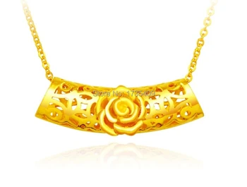 

Pure 999 24k Yellow Gold Pendant / Bless Carved Rose Pendant/ 5.78g