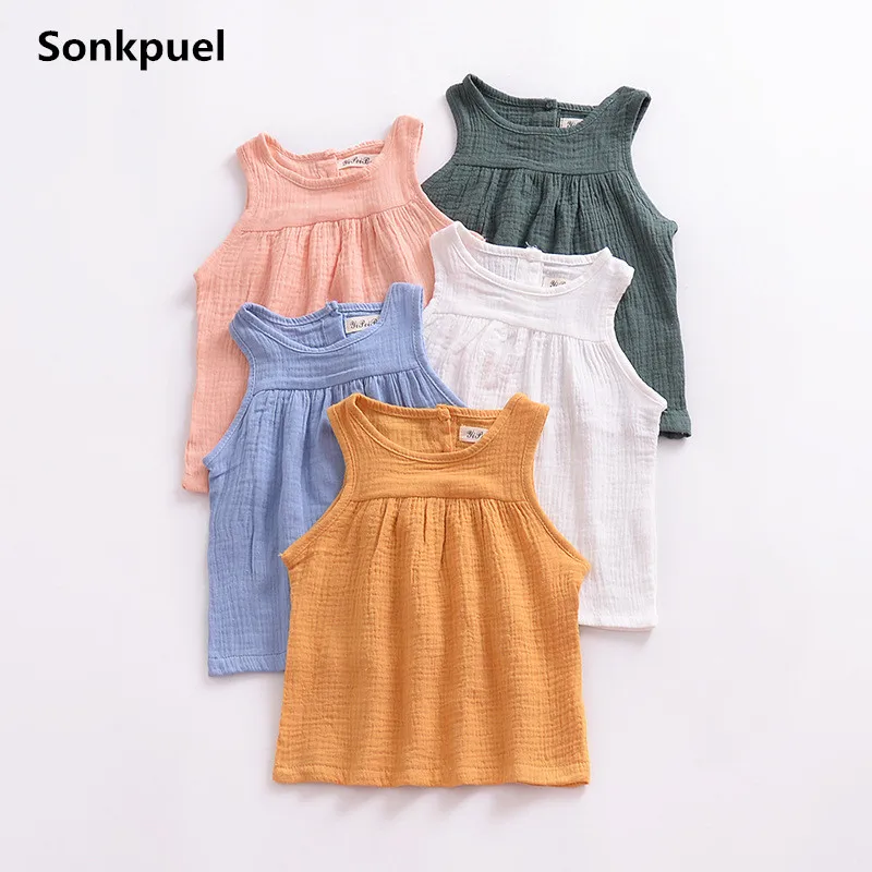 

2019 Toddler Girls Tops Summer Kids Cotton T Shirt Kid Baby Clothing Infant Playsuit Clothes Child T-Shirts Sleeveless Top Tees