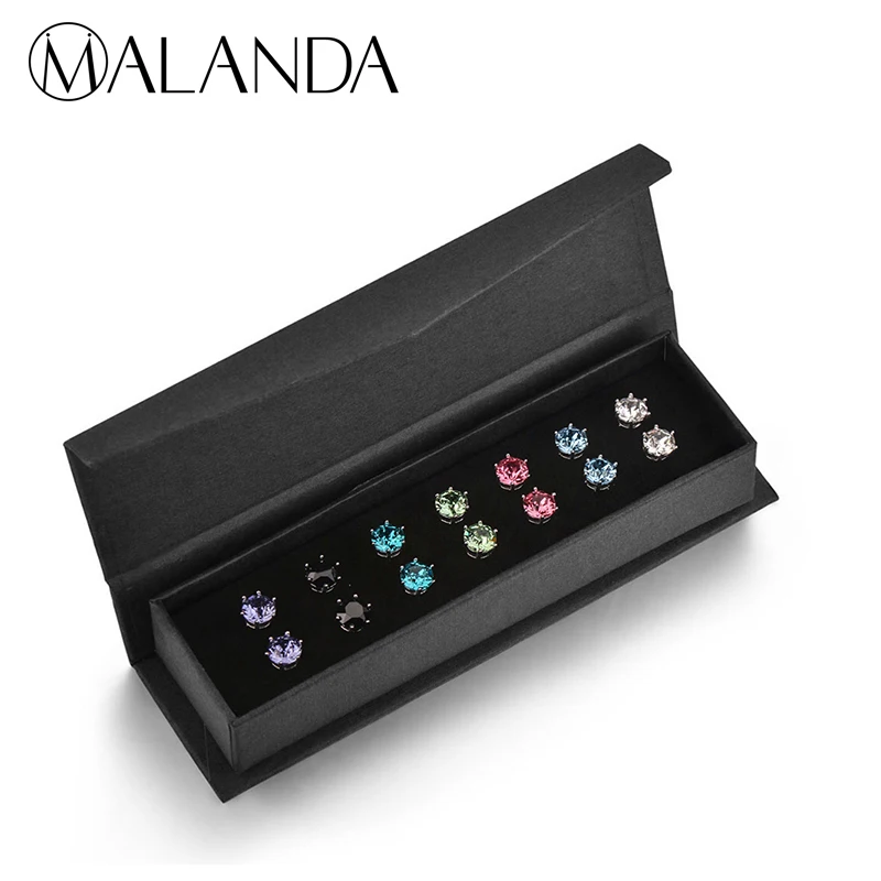 

MALANDA 7 Colors Earrings Set Crystal From Swarovski Round Earrings For Women 2018 New Fashion Stud Earrings Jewelry Girl Gift