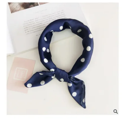 

retro vintage white spots dark blue silk rayon square scarves scarf necktie kerchief hairband headscarves hair jewelry for women