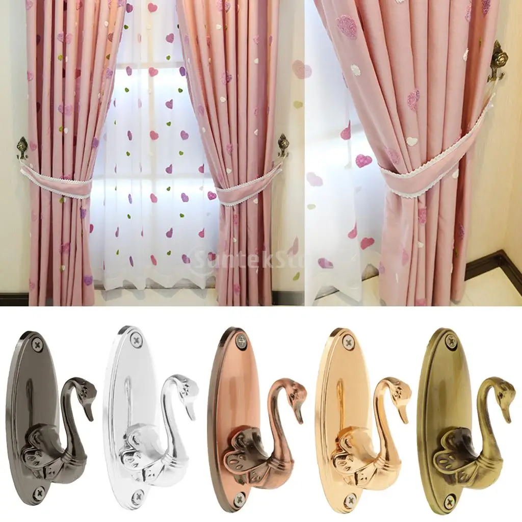 2 Pcs Vintage Swan Antique Drapery Curtain Holdbacks Tieback Hooks