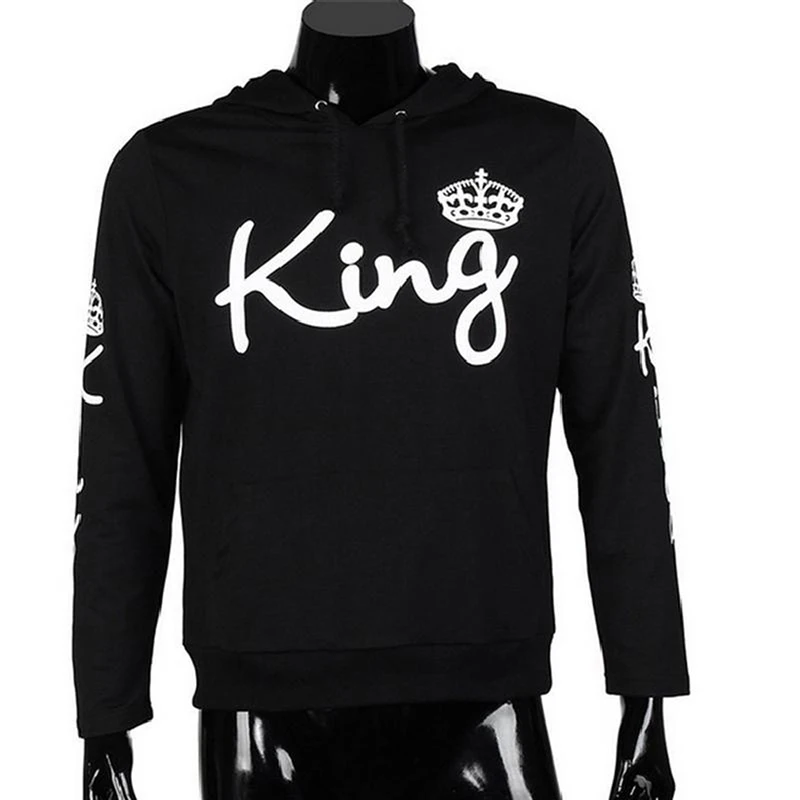 Большие размеры 3XL толстовка с надписью King Queen модные женские и мужские черные