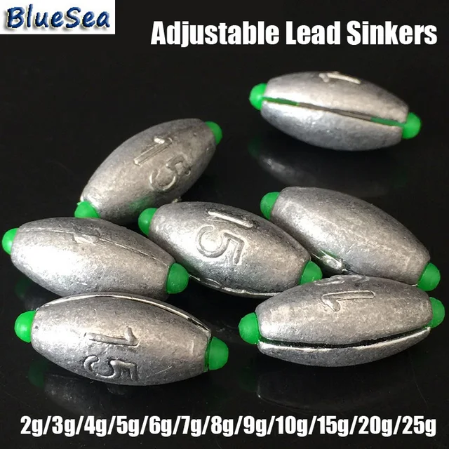BlueSea 2g to 25g Mould Olive Shaped Removable Split Shot Fishing Lead