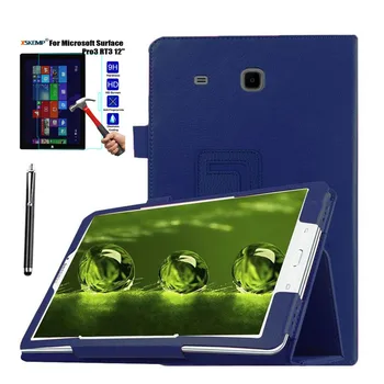

XSKEMP New Luxury Lichee Folio Book PU Leather stand Colorful Case Cover For Microsoft Surface Pro3 RT3 12 + Tempered Glass Film