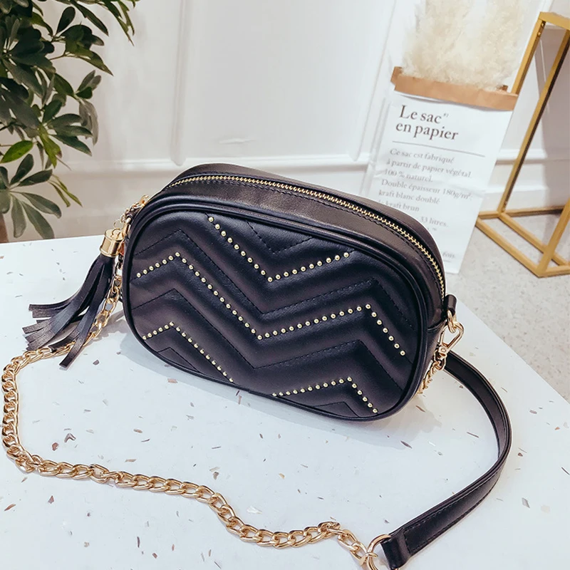 Herlianenrus Crossbody сумки Для женщин Мода цепи с бахромой и заклепками мини из