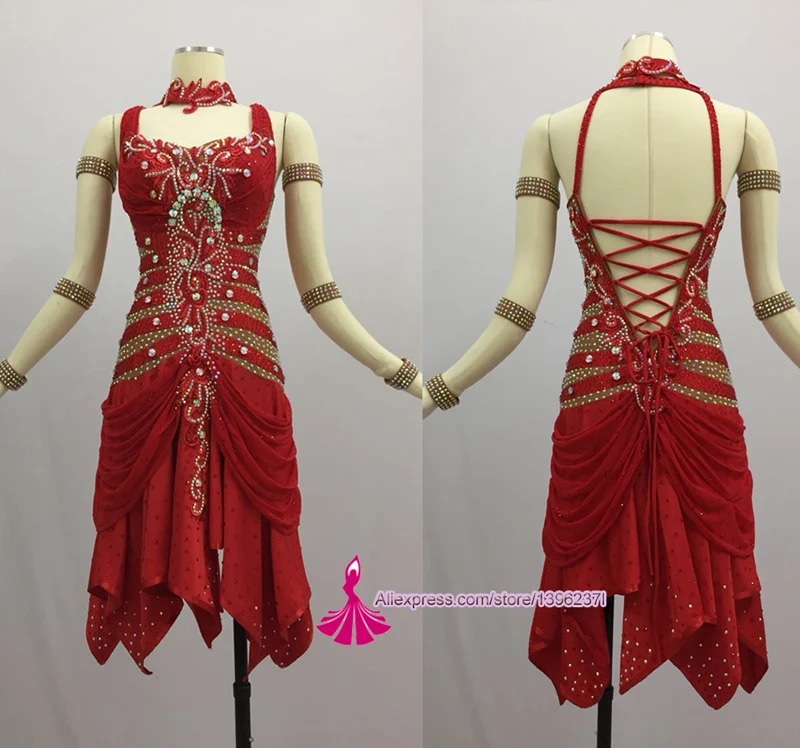 

Latin Competition Dance Skirt Women 2020 New Design Sexy Sumba Rumba Dancing Dresses Adult Red Standard Latin Dress