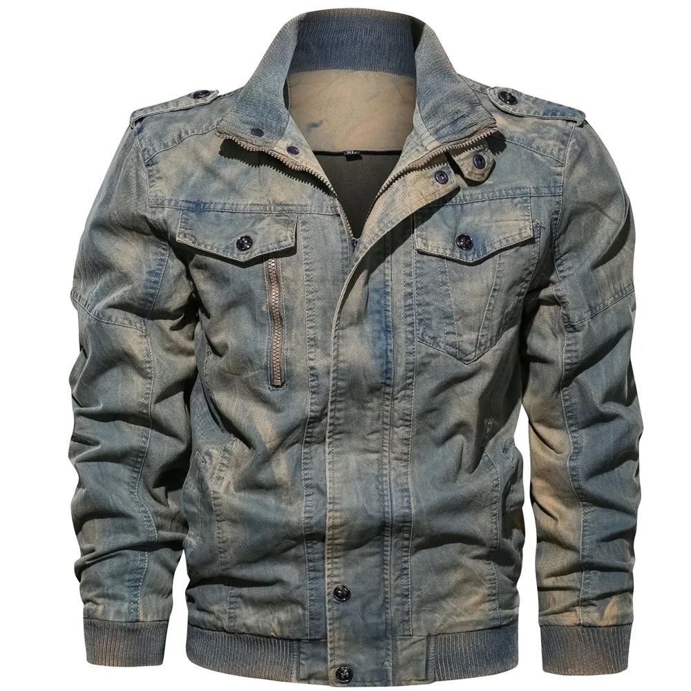 Mens Denim Jacket Big Size 6XL Military Tactical Jeans jacket Solid Casual Air Force Pilot Coat Cas