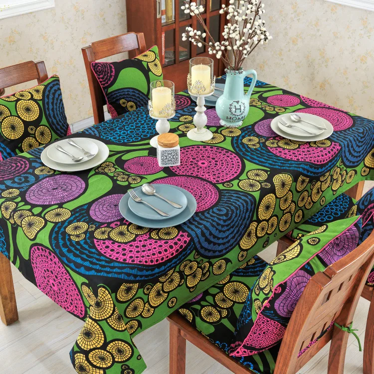 

abbiemao bohemian circle printing fiberflax cloth table decoration suits table cloth chair pad and cushion cover for dining room
