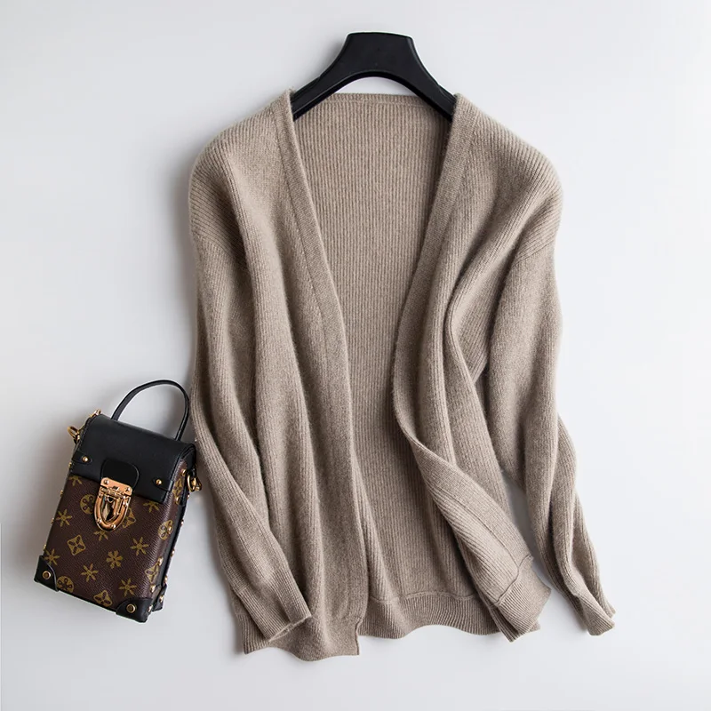 

Autumn and winter new coat cardigan quality solid color female V-neck loose simple comfortable soft warm sweater cardigan