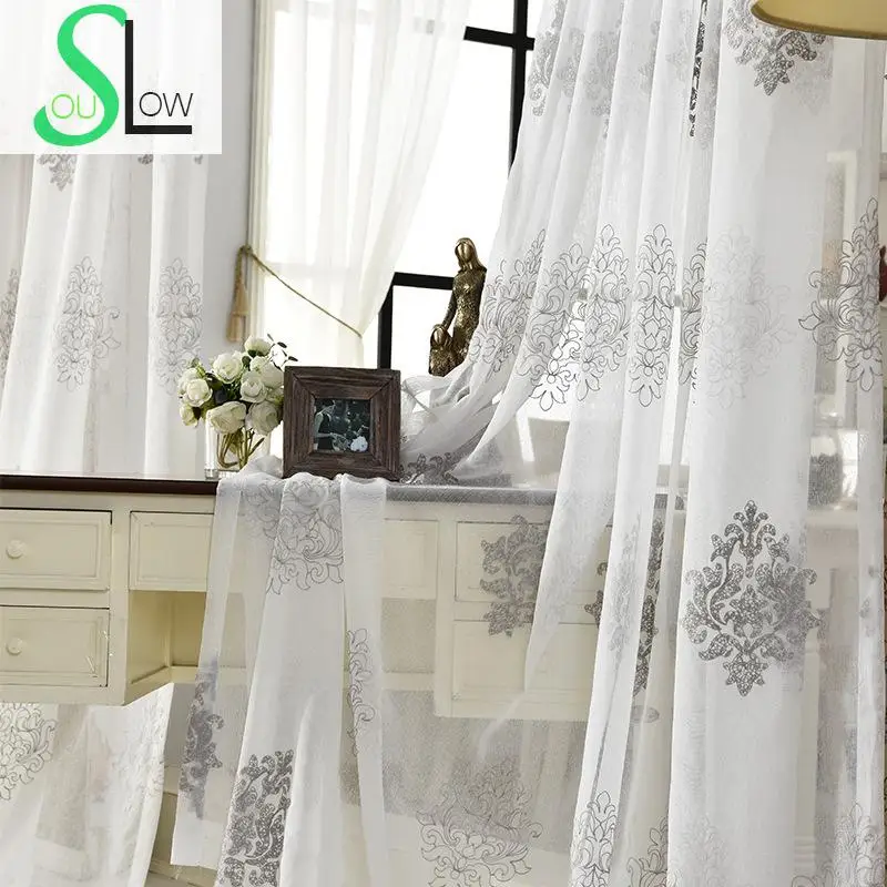 

Slow Soul Modern Simple White Living Room Curtain Embroidered Europe Floral Curtains For Tulle Cortinas Dormitorio Sheer Blinds