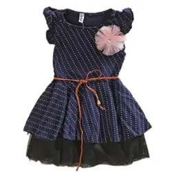 Обувь для девочек Платья для женщин новинка 2015 модный топ качество темно-синий без рукавов в горошек цветок детское платье для девочки с