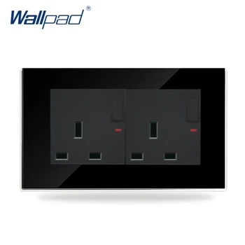 

146*86mm 13Amp Switched UK Socket Wallpad Black Luxury Glass 110v-250V Double13 A UK British Standard Wall Socket with Switch