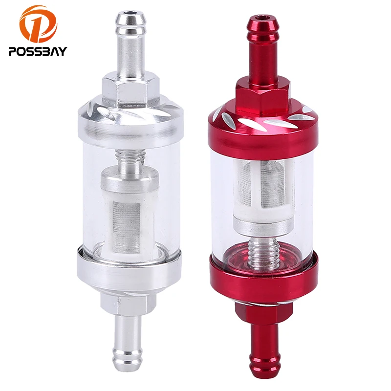 

POSSBAY 5/16" 8mm Universal Motorcycle Fuel Oil Filter Enduro Motorbike Gasolina Filter Chrome/Red For BMW f650gs Cafe Racer
