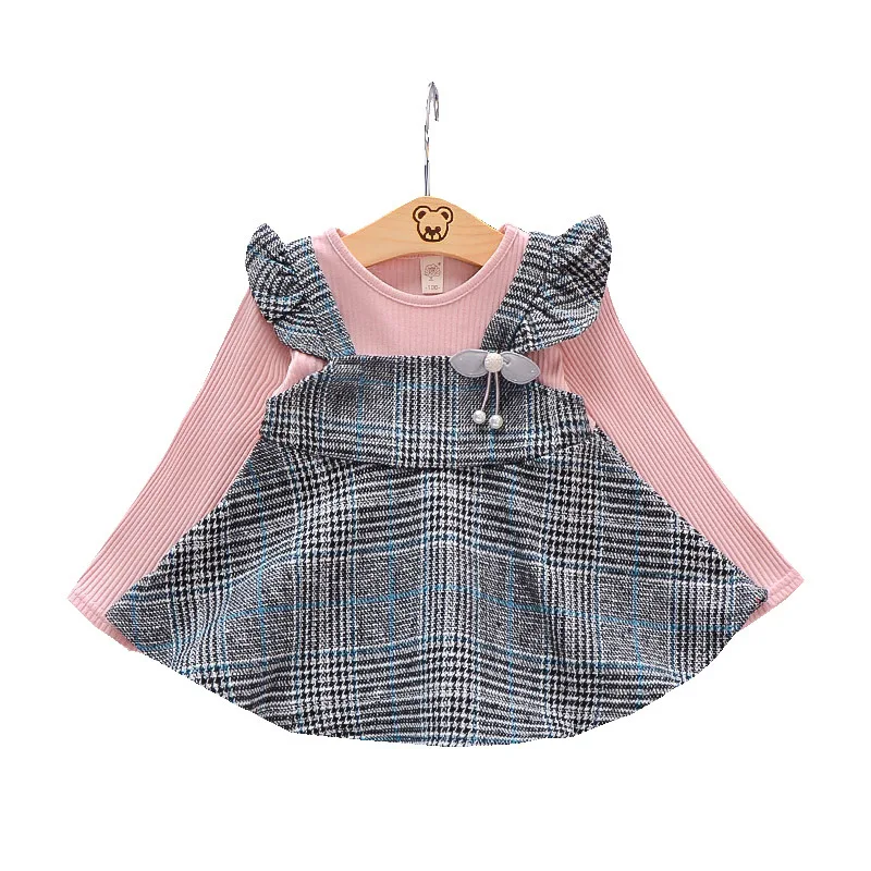 

The new Korean version of the children's dress girls long-sleeved dress spelling fake two dresses