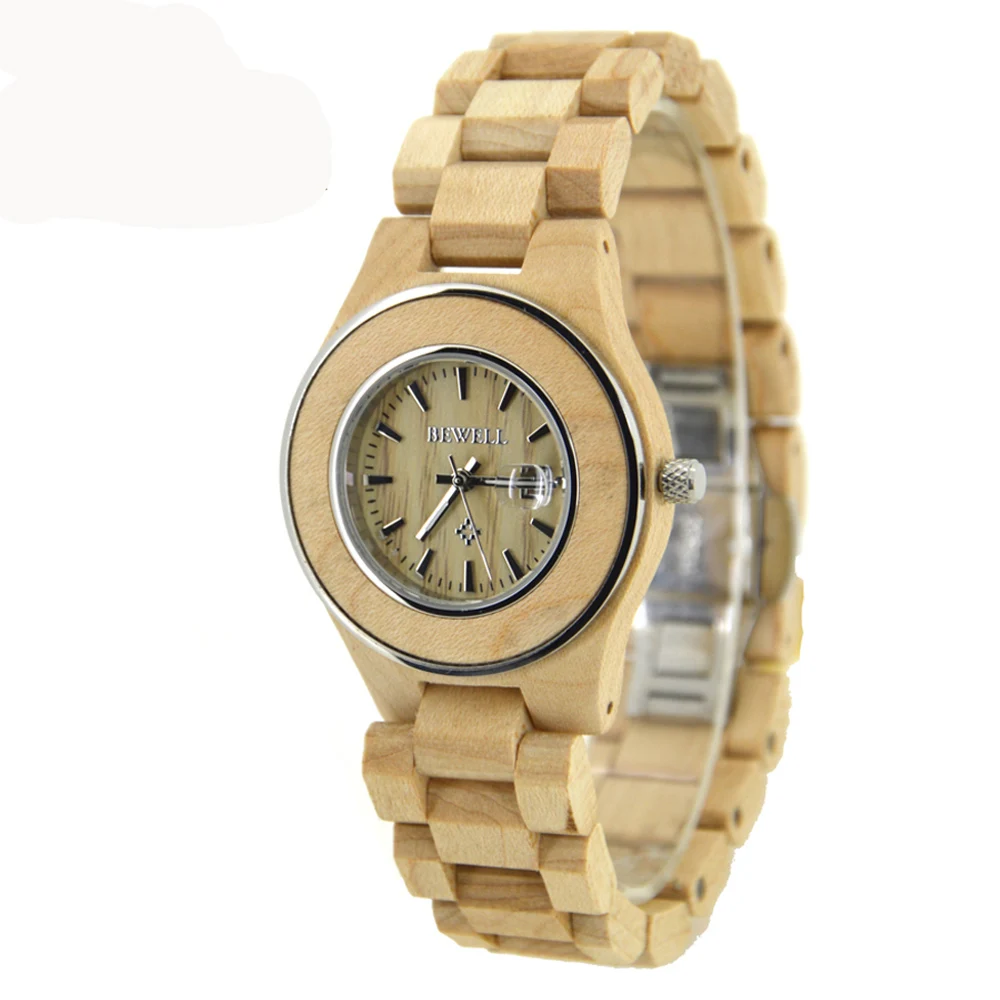 

BEWELL Top Luxury Brand Wood Woman Watch Waterproof Luminous Pointers Calendar Watches femme Relogio Quartz Watch 100AL