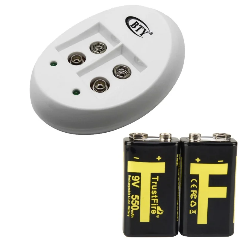 

550mAh Rechargeable 9V Li-ion Battery With Plastic Case + Rechargeable 9V Battery 2 Slots EU AU US Charger