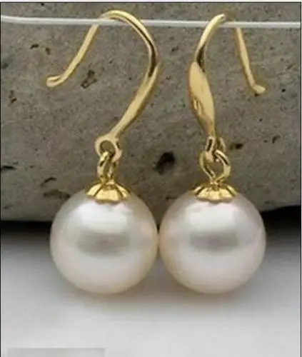 

NEW HOT AAAA 10-11MM natural South Sea white pearl earring 14KYELLOW Gold