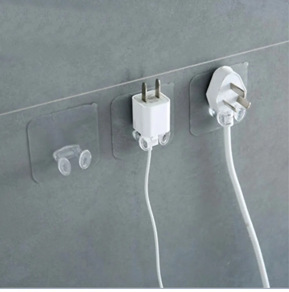 2pcs/Pack transparent Home Office Wall Powerful Adhesive Plastic Power Plug Socket Holder Hanger Wall Storage Hook High Quality