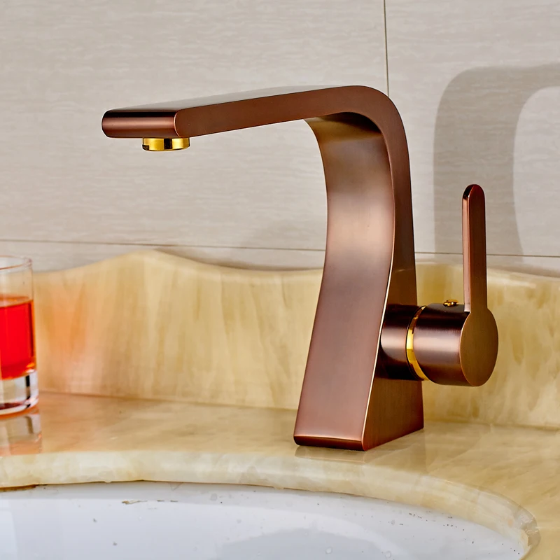 

Luxury Antique Bronze Deck Mounted Bathroom Cold and Hot Water Tap Single Hole Creative Washing Basin Mixer Faucet