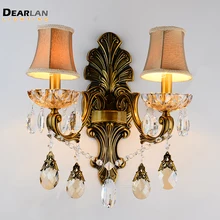 Античный латунный Настенный бра хрустальный светильник 2 руки винтажное Домашнее освещение Настенный кронштейн бра свет