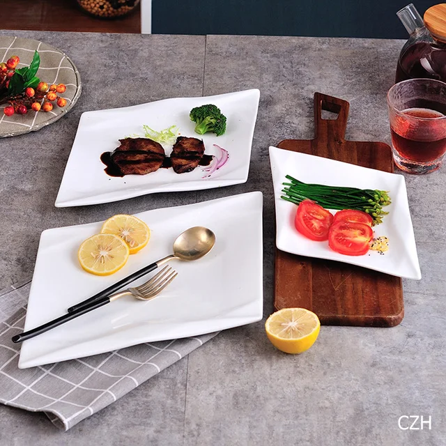 Ромбовидная керамика плоская обеденная Тарелка фарфоровая сервировочная тарелка ресторанная посуда домашняя посуда для бифштекса, блинов и пиццы