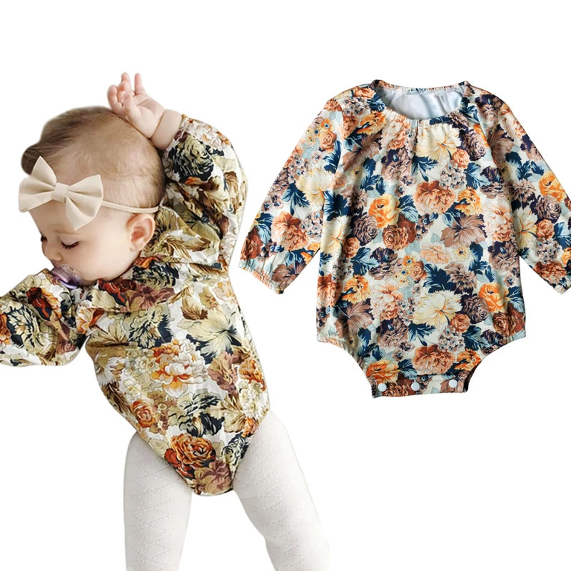 

Newborn Baby Rompers 2017 Cotton Long Sleeve Rose Floral Romper Infant long sleeve Baby Clothes kids baby suit