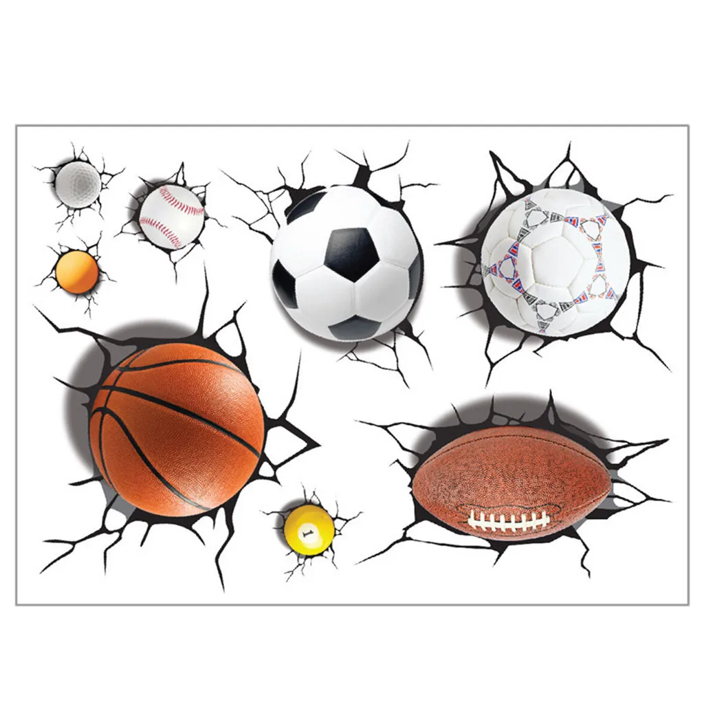

Wall Sticker 3D Breaking through the wall Football World Cup Basketball Fire Creative Ball Home Wall Stickers