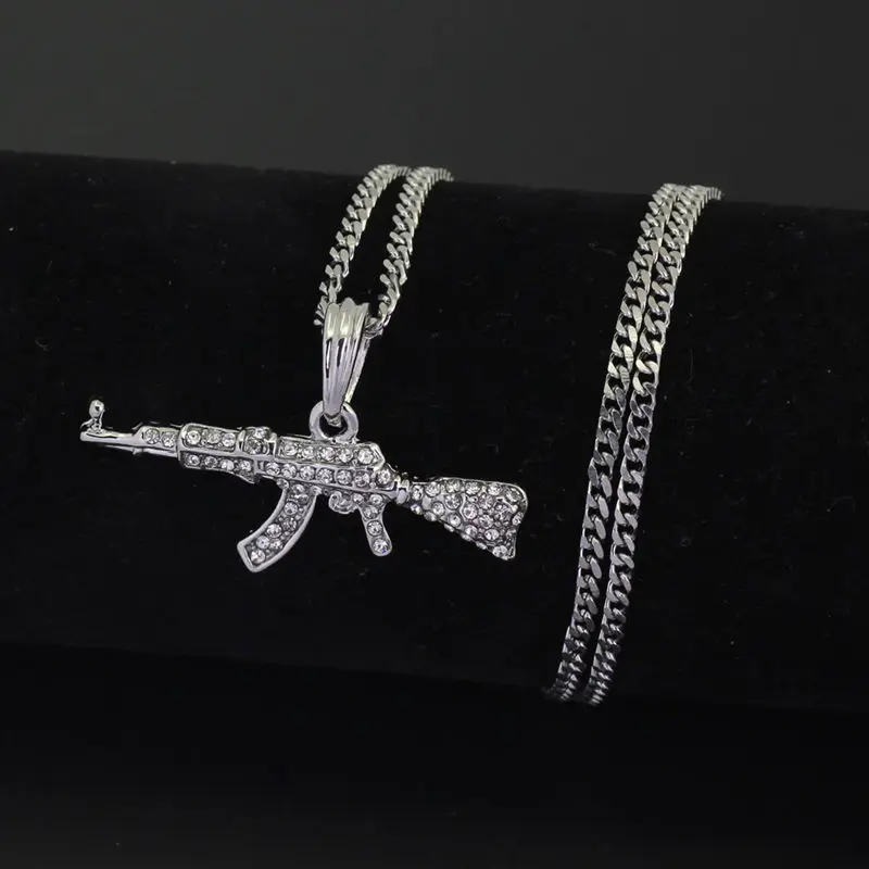 Bling bling gun AK 47 ожерелье с подвеской в стиле хип хоп кубинская Длинная цепочка со