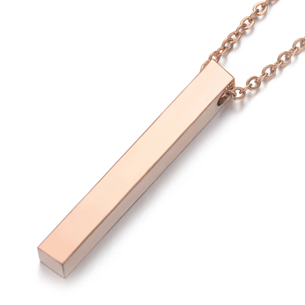 5pcs 5*40mm 3D Bar Necklace Mirror Polish 316L Stainless Steel Unisex Necklace Jewelry 5 Colors with 45cm Long Chain Best Gifts - Окраска металла: Rose Gold