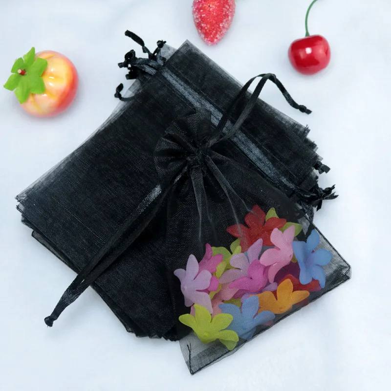 10 шт. 9x12 см Прозрачные сумки из органзы на свадьбу, день рождения, Конфеты шоколадные сумочки подарок на Рождество, Хэллоуин коробка упаковочные сумки - Цвет: Черный