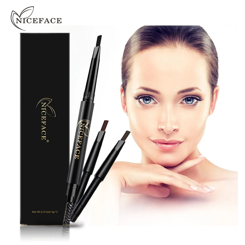 

Niceface 1Pcs Double Head Automatic Eyebrow Pencil Makeup With Brush 4 Colors Waterproof Permanent Eyes Brow Cosmetic Pen Kit